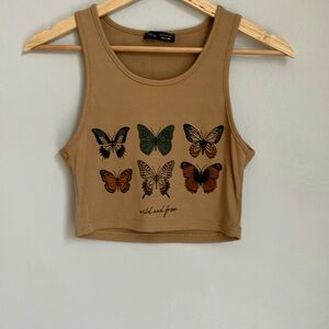 Tan butterfly tank top